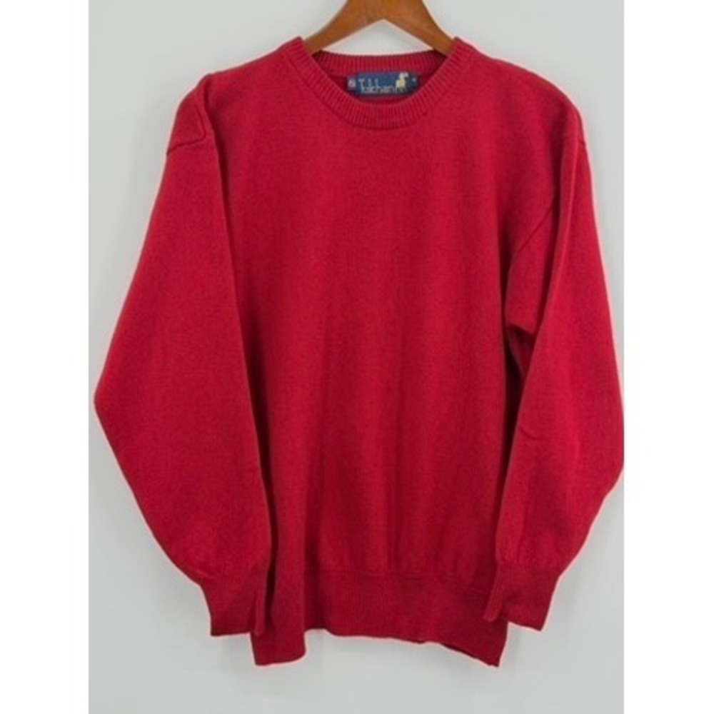 Tulchan Red Pure New Wool‎ Crewneck Sweater Mens 40 Long Sleeve Ribbed Knit